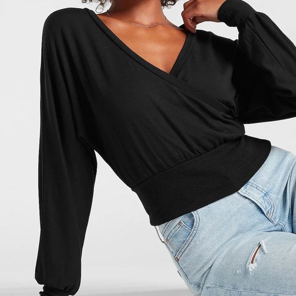 Express Tops - Express Solid Wrap Front Sweatshirt in Pitch Black NEW no tags